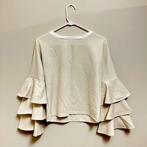 White Round Neck Ruffle Long Sleeve Shirt Women Work Wear